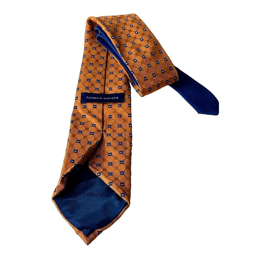 Tommy‎ Hilfiger Neck Tie Micro Pattern in Orange / Navy Blue